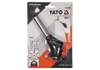 YATO Пальник газовий YATO : цангове з'єднання EN417. до 1 кВт. п'єзозапал. 360°. max t' 1000°c  | YT