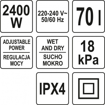 YATO Порохотяг промисловий мережевий YATO : 2400 Вт, збірна ємність- 70 л  | YT-85710