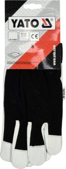 YATO Рукавиці робочі біло-чорні YATO : бавовна + шкіра, розмір 9  | YT-746391