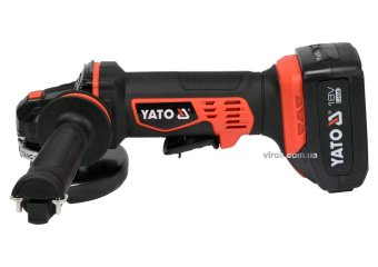YATO Шліфмашина кутова акумуляторна YATO 2Li-Ion, 18В, 3АГод, для диска Ø=125мм, з зарядним пристроє