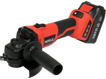 Шліфмашина кутова акумуляторна безщіткова YATO: 2х Li-Ion, 18В, 4 АГод, диск Ø=125мм, повільн. старт