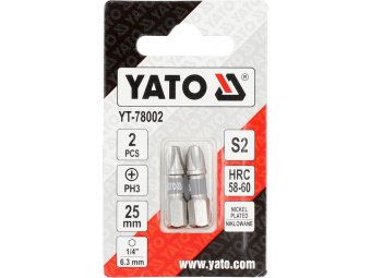 Насадка викруткова YATO PH3 х 25мм. HEX 1/4" нікельована, 2 уп/шт.[10]