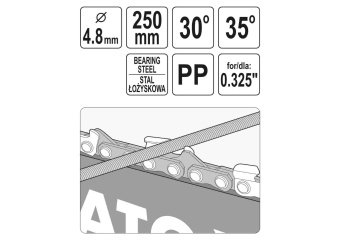 YATO Направляюча з напильником для гостріння ланок ланцюгів під 30°, 35° YATO : Ø=4.8 мм, l=250 мм  