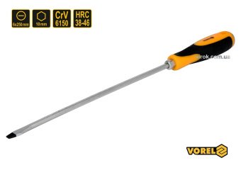 VOREL Викрутка плоска ударна з 6-гранним стержнем : SL6 х 250 мм, HRC 38-46, Cr-V  | 62165
