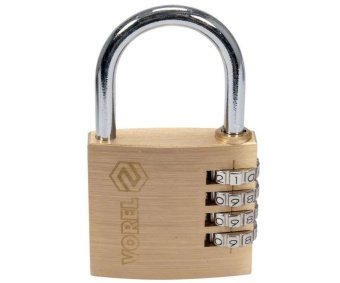 VOREL Замок навісний з кодовим замиканням : латунний корпус- 50х 13.9х46 мм, сталев дуга- 34х32х 6 м