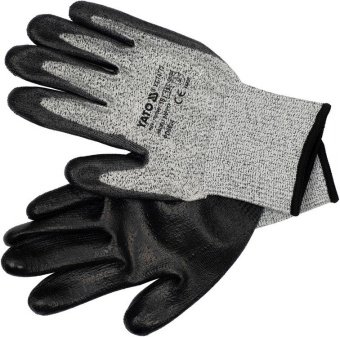 YATO Рукавиці робочі захисні від порізів (HPPE) YATO покриті чорним поліуретаном, розмір 10  | YT-74