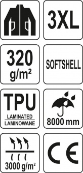 YATO Куртка робоча SOFTSHELL з прикріп капюшоном YATO розм XXXL, чорна, 3 кишені, 96% поліест і 4% с