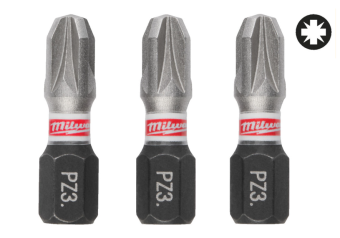 MILWAUKEE Біта SHOCKWAVE, PZ3, 25мм, (3шт)