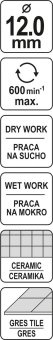 YATO Свердло по гресу і кераміці YATO, Ø= 12 мм, при сухому і мокрому режимах  | YT-60425