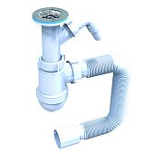 Сифон для умивальника з гнуч. трубою 40х50 мм, відв. для пр. маш. та нерж. випуском 1 1/2 Fonte