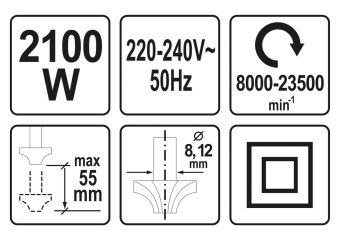 YATO Фрезер ручний мережевий YATO : 2100 Вт, цанга Ø= 8, 12 мм, хід- 55 мм  | YT-82380
