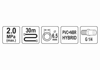 YATO Шланг пневматичний гібридний (ПВХ+БНК) YATO: Ø6.5 мм x 30м, Ø=1/4", тиск ≤ 2 MPa, різьбов. з'єд