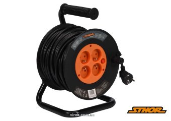 STHOR Подовжувач мережевий на котушці : l= 40 м, 4 гнізда, 3-жильний, Ø= 1 мм², IP44  | 82693