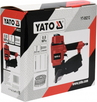 YATO Пістолет цвяхозабивний, пневматичний, барабанний YATO для цвяхів t= 2.1-2.3мм, h=25-57 мм, 8 Ba