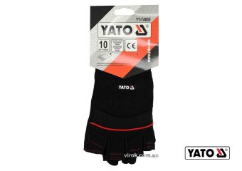 YATO Рукавиці робочі чорні з відкритими пальцями YATO: штучна шкіра+синтетична тканина, розмір 10  |