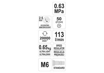 YATO Шліфмашина пневматична YATO ексцентрикова , з диском Ø=50мм, 0.63 MPa, спожив. повітря-113 л/хв