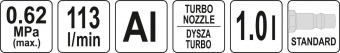 YATO Пістолет пневматичний для утворення піни YATO : бак- 1 л, турбо-сопло, 113 л/хв, тиск- 0.62 МПа