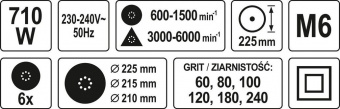 YATO Шліфмашина для стін і стель на штанзі, мережева YATO: 710 Вт, диск Ø= 225 мм, макс. висота- 4 м