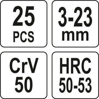 YATO Набір екстракторів для видалення зломаних гвинтів: Ø= 3-23 мм, 25 шт