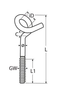 Винт-крюк качельный 10 х 120 с метрической резьбой нержавеющий А2 (AISI 304)