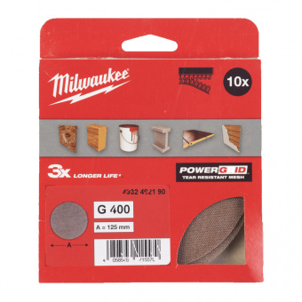 MILWAUKEE Сітка шліфувальна PG Mesh HL, Ø125мм, зерно 400, (10шт) | 4932492190