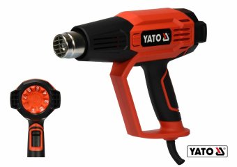 YATO Фен технічний мережевий YATO : 2 кВт, 50-600°C, 250-500 л/хв, 7 режимів температури + 5 насадки