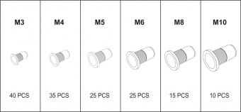 YATO Нітогайки сталеві YATO з різними розмірами М3-М10, 150 шт. в футлярі  | YT-36481