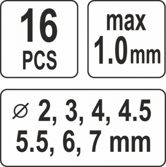 YATO Кліщі для проколювання отворів YATO в листов. металі ≤ 1 мм, 14 насадок Ø= 2-7 мм, 16 шт + кейс
