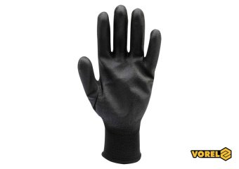 VOREL Рукавиці робочі : чорні, поліестер покритий поліуретаном, розмір 10  | 74080
