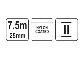 YATO Рулетка YATO: L=7.5мx25мм, з сталевою стрічкою, нейлоновим покриттям, подвійним блокуванням  | 