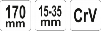 YATO Ключ гаковий з носиком на шарнірі в діапаз. M= 15-35 мм YATO, Хр-Ванад., L= 170 мм  | YT-01670