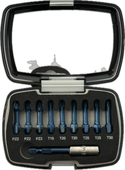 Набір насадок викруткових Blueshock USH: 1/4"х 30 мм, PZ2-3; T15-20-25-30, магнітний тримач, 10 ел.