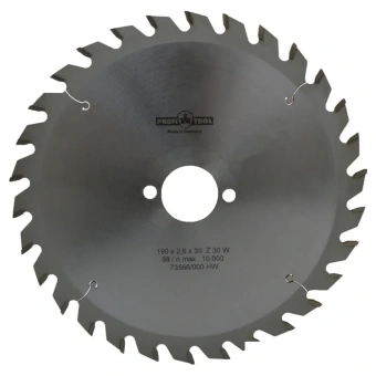 Диск пильный по дереву 190х2.6х1.6х30 мм, Z=30, форма зуба W (ATB), продольный рез PROFITOOL