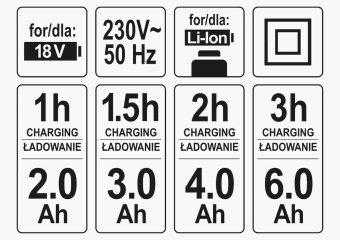 YATO Зарядний пристрій YATO для Li-Ion 18 В з 2 терміналами. від мережі 230 В  | YT-82849