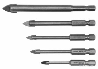 STHOR Набір свердл по склу і кераміці : Ø= 4, 5, 6, 8, 10 мм, YG6X, HEX-1/4", 5 шт  | 21709
