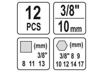 YATO Набір ключів для зливної пробки масляного піддону YATO : квадрат- 3/8", 12 шт.  | YT-0600