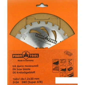Диск пильный по дереву 160х1.8х1.2х20 мм, Z=24, зуб S-WZ (Super-ATB) PROFITOOL