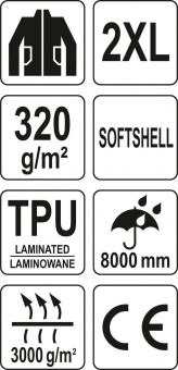 YATO Куртка робоча SOFTSHELL з прикріп капюшоном YATO розм XXL, чорна, 3 кишені, 96% поліест і 4% сп