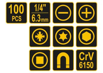 VOREL Набір викруток і викруткових насадок : Cr-V, 100 шт  | 60750