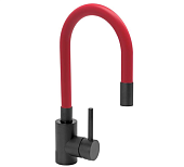 FALA Змішувач води "BLACK FLEXIBLE" для раковини з гнучкою червоною лійкою  | 75777