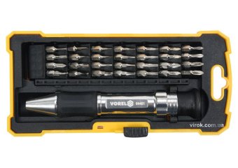 VOREL Викрутка зі змінними прецизійними викрутковими насадками в футлярі, 29 елем.  | 64401