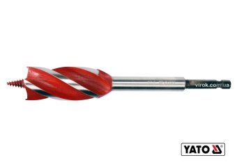 YATO Свердло по дереву YATO : Ø= 25 мм, L= 165 мм, HRC 40-45 з 4 пругами, HEX- 1/4"  | YT-44687