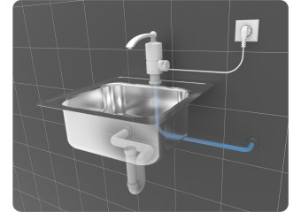 FALA Нагрівач води проточної мереж. до 60°С,3кВт,тиск 0,04-0,6MPa, гусак l=10 см, нижнє під'єднання 