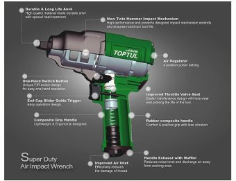 Пневмогайковерт профессиональный TOPTUL 1/2" 1085N/m 8000об/мин KAAJ1680