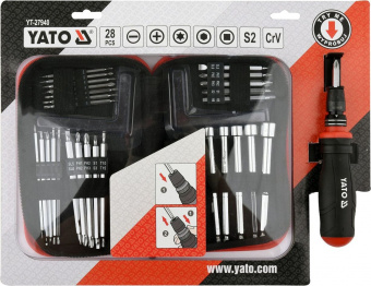 YATO Викрутка реверсивна з набором біт YATO : HEX-1/4", CrV, 28 шт + чохол  | YT-27940