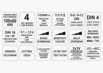 YATO Маска зварювальника YATO з автозатемнювальним світлофільтром, 100 х 60 мм  | YT-73926