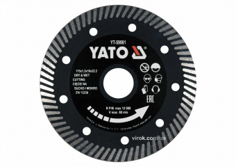 YATO Диск відрізний алмазний по гресу,кераміці "TURBO" YATO Ø=115x1.3x10x22.2мм,в мокрому і сухому р