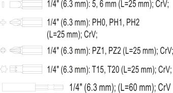 STHOR Набір насадок викруткових : 1/4", l= 25 мм, з тримачем- 60 мм, кпл. 10 шт.  | 65705