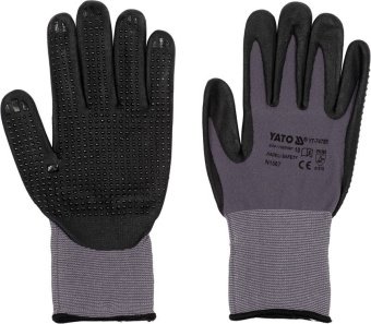 YATO Рукавиці робочі нейлонові YATO покрите спіненим нітрилом з накрапленням, розмір 10, чорнр-сірі 