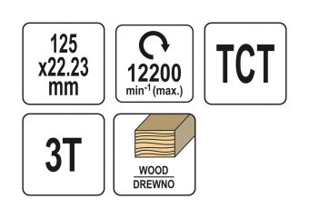 YATO Диск пиляльний по дереву YATO : Ø125 x 22.23 x 3.8 мм, 3 зубці, R.P.M до 12200 1/хв  | YT-60470